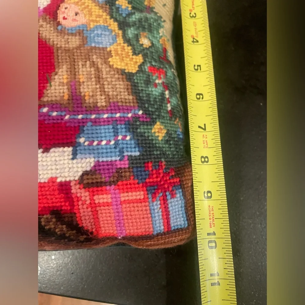Vintage Santa with girl Needlepoint Pillow - Picture 3 of 4